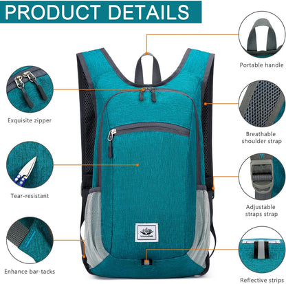 Esup 15L Lightweight Foldable Hiking Backpack for Women Men (Green)