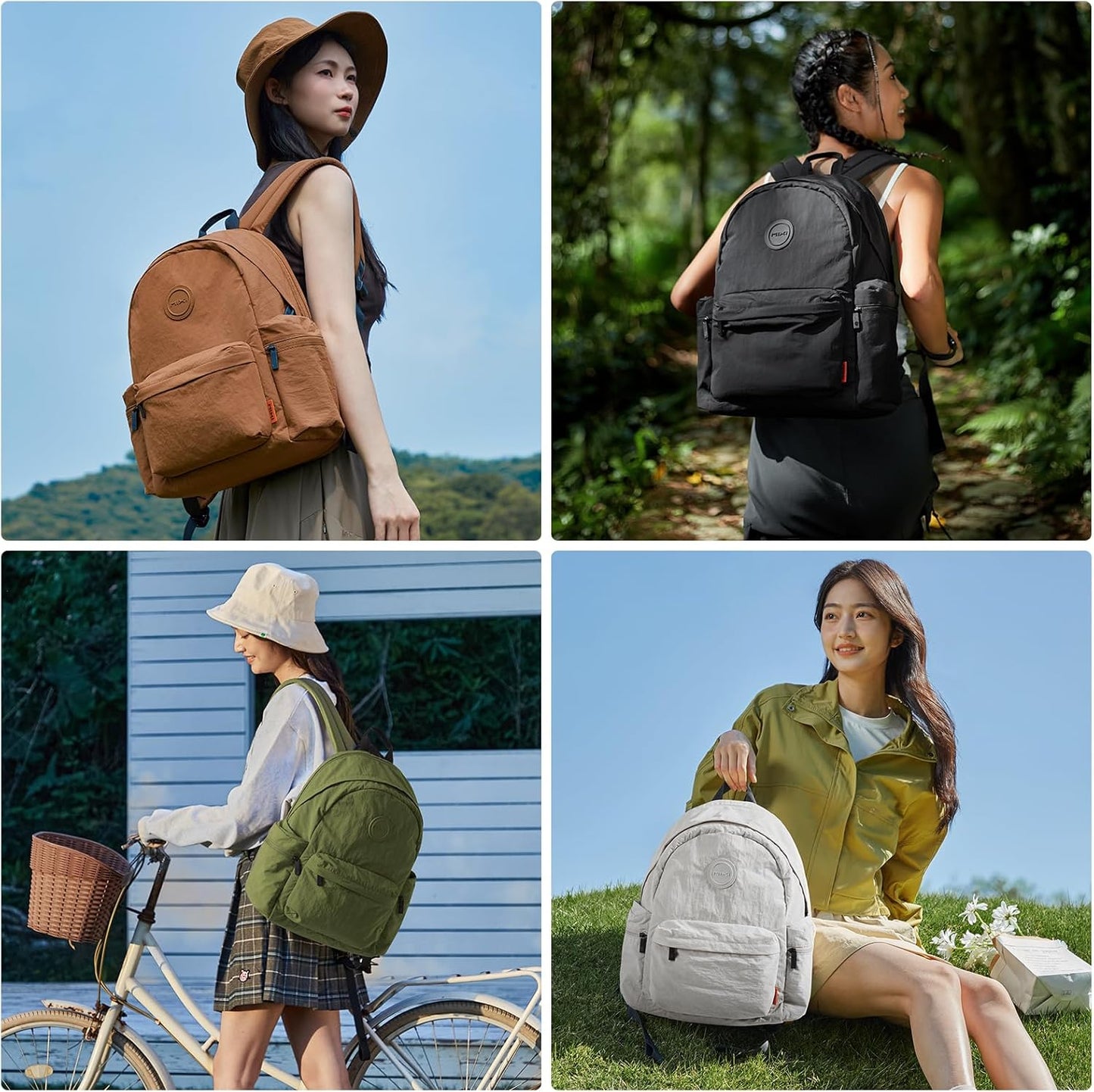 mixi Outdoor Lightweight Backpack Casual Carry On Laptop Backpack Travel Bookbag for Women Men, Water Resistant Durable Hiking Bag for Camping Weekender Sports College Work, 17 Inch, Brown