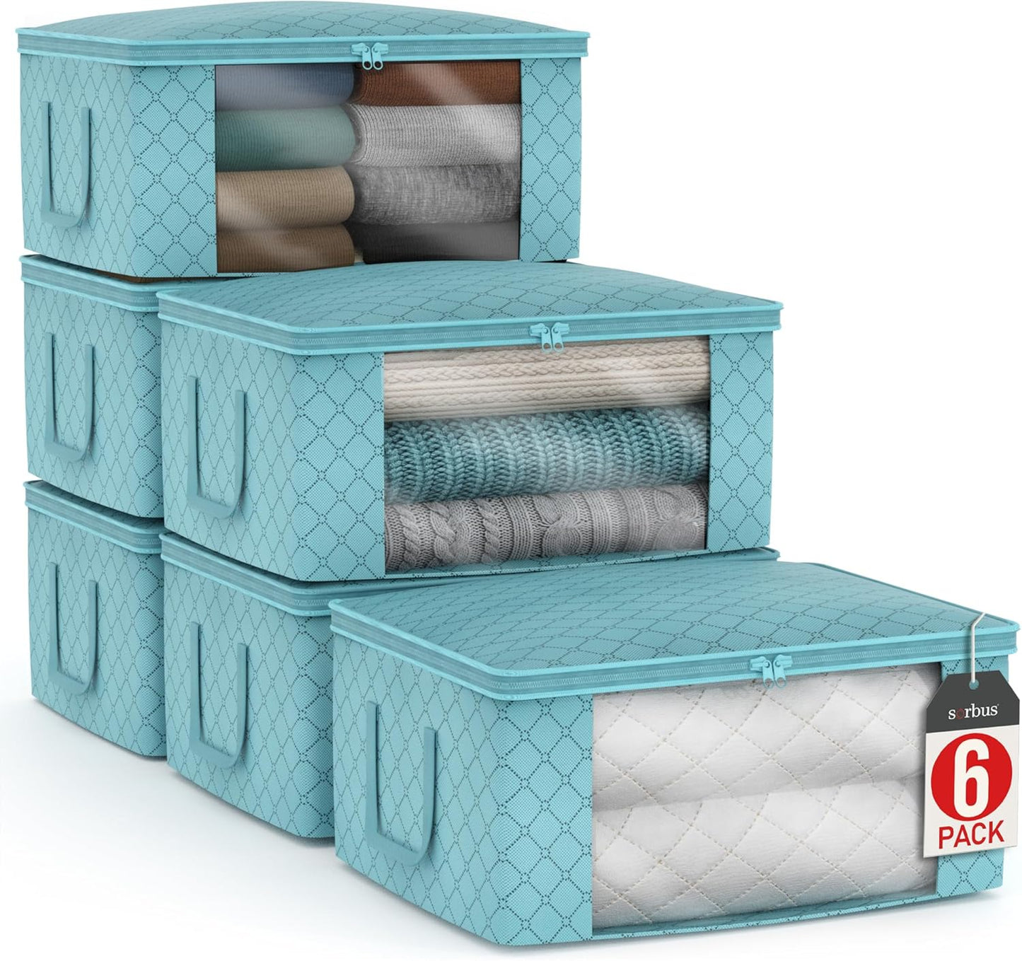 Sorbus Medium Clothes Storage Bags - Foldable Blanket Storage Bins for Organizing Bedroom, Closet, Clothing, Comforter, Organization with Clear Window, Lids and Carry Handles - Set of 9