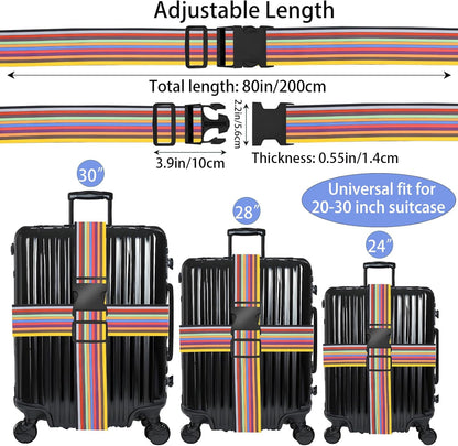 Stripes Luggage Straps for Suitcases, Adjustable Luggage Travel Belt to Keep Luggage Security While Travel, Strong Polyester Fabric, Easy-to-Recognize Stylish Pattern Travel Accessories, 2 Pack