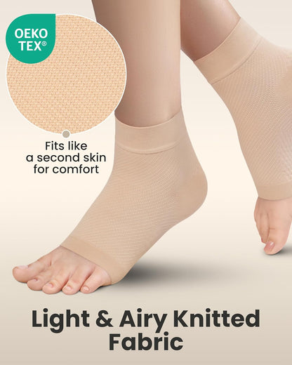 KEMFORD Ankle Compression Sleeve - Plantar Fasciitis Braces - Open Toe Compression Socks for Swelling, Sprain, Neuropathy, Foot Arch Support for Men and Women - 20-30mmhg, XL, Beige