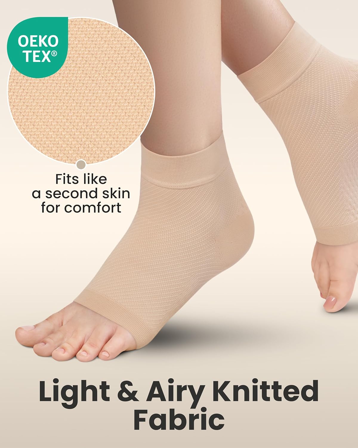 KEMFORD Ankle Compression Sleeve - Plantar Fasciitis Braces - Open Toe Compression Socks for Swelling, Sprain, Neuropathy, Foot Arch Support for Men and Women - 15-20mmhg, XL, Beige