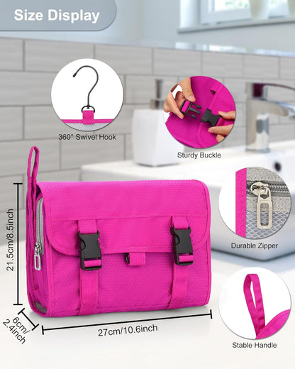 Relavel HangingTravel Toiletry Bag for Women, Large Capacity Toiletries Bag, Travel Essentials Organizer, Hanging Makeup Case for Accessories, Waterproof Bathroom Shower Bag (hot pink)