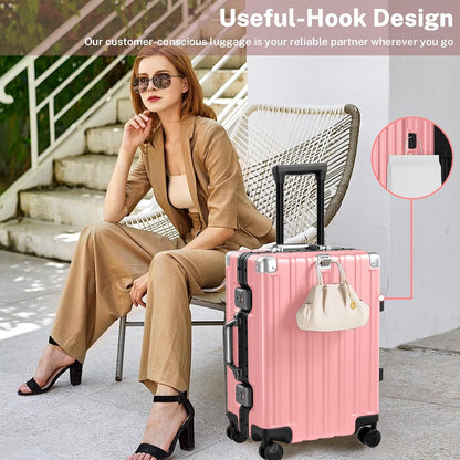 Krute Luggage 28 Inch Aluminum Frame Luggages TSA Lock No Zipper Checked Suitcase with Spinner Wheels Hardshell Lightweight PC+ABS Large Suit Case