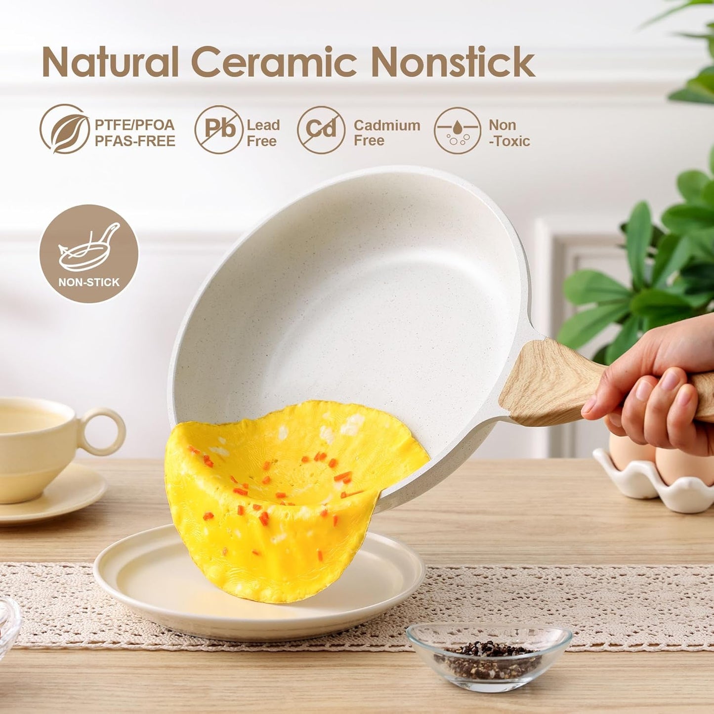 SENSARTE Nonstick Ceramic Cookware Set 16-Piece, Healthy Pots and Pans Set, Non-toxic Kitchen Cooking Set with Stay-Cool Handles, Silicone Utensils and Pot Protectors, PFAS/PTFE/PFOA Free