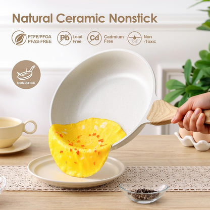 SENSARTE Nonstick Ceramic Cookware Set 16-Piece, Healthy Pots and Pans Set, Non-toxic Kitchen Cooking Set with Stay-Cool Handles, Silicone Utensils and Pot Protectors, PFAS/PTFE/PFOA Free