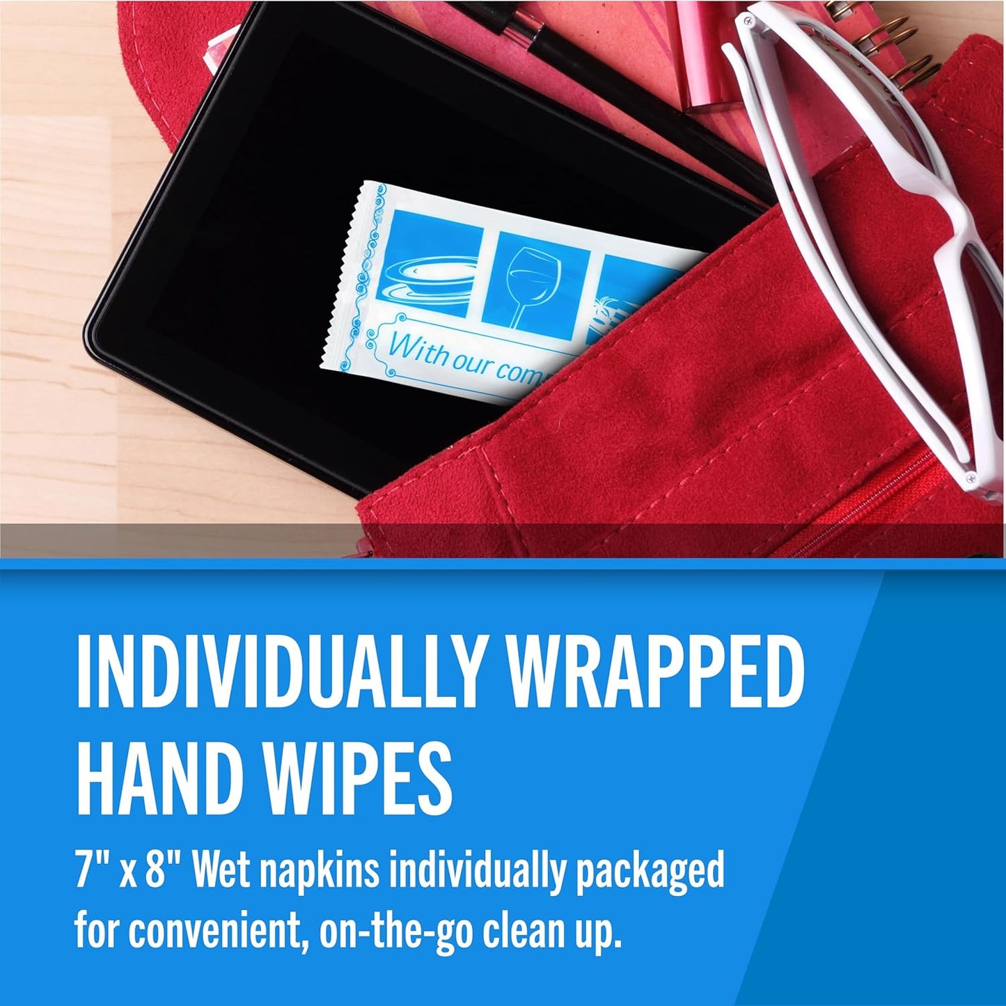 Fresh Towel Individually Wrapped Moist Towelettes - 1 Box of 100 Hand Wipes Individually Wrapped (7 x 8 inches Towel Size, White)