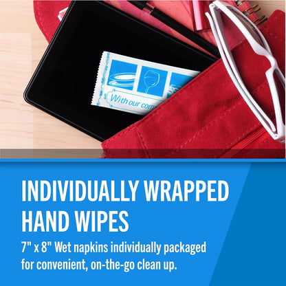 Fresh Towel Individually Wrapped Moist Towelettes - 1 Box of 100 Hand Wipes Individually Wrapped (7 x 8 inches Towel Size, White)