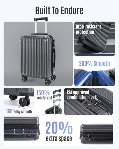 LIGHT FLIGHT Carry On Luggage 22x14x9 Airline Approved, Durable Hard Shell Carry On Suitcases with Wheels, Expandable Hardside Lightweight Travel Luggage with TSA Lock 20 Inch Carry on, Glacier Gray