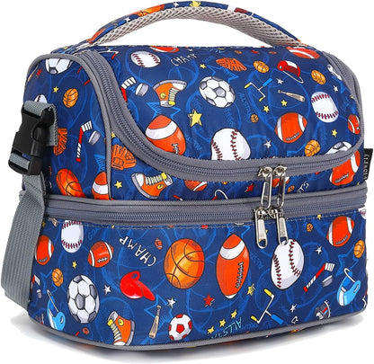 FlowFly Double Decker Cooler Insulated Lunch Bag Large Tote for Boys, Girls, Men, Women, With Adjustable Strap, Football
