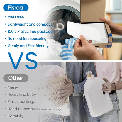 Fragrance Free Laundry Detergent Sheets Travel Eco-friendly 300 Loads Fisroa Clothes Washing Detergent Sheets Plastic-Free Washer Strips, Unscented Liquidless Laundry Strips Tablet