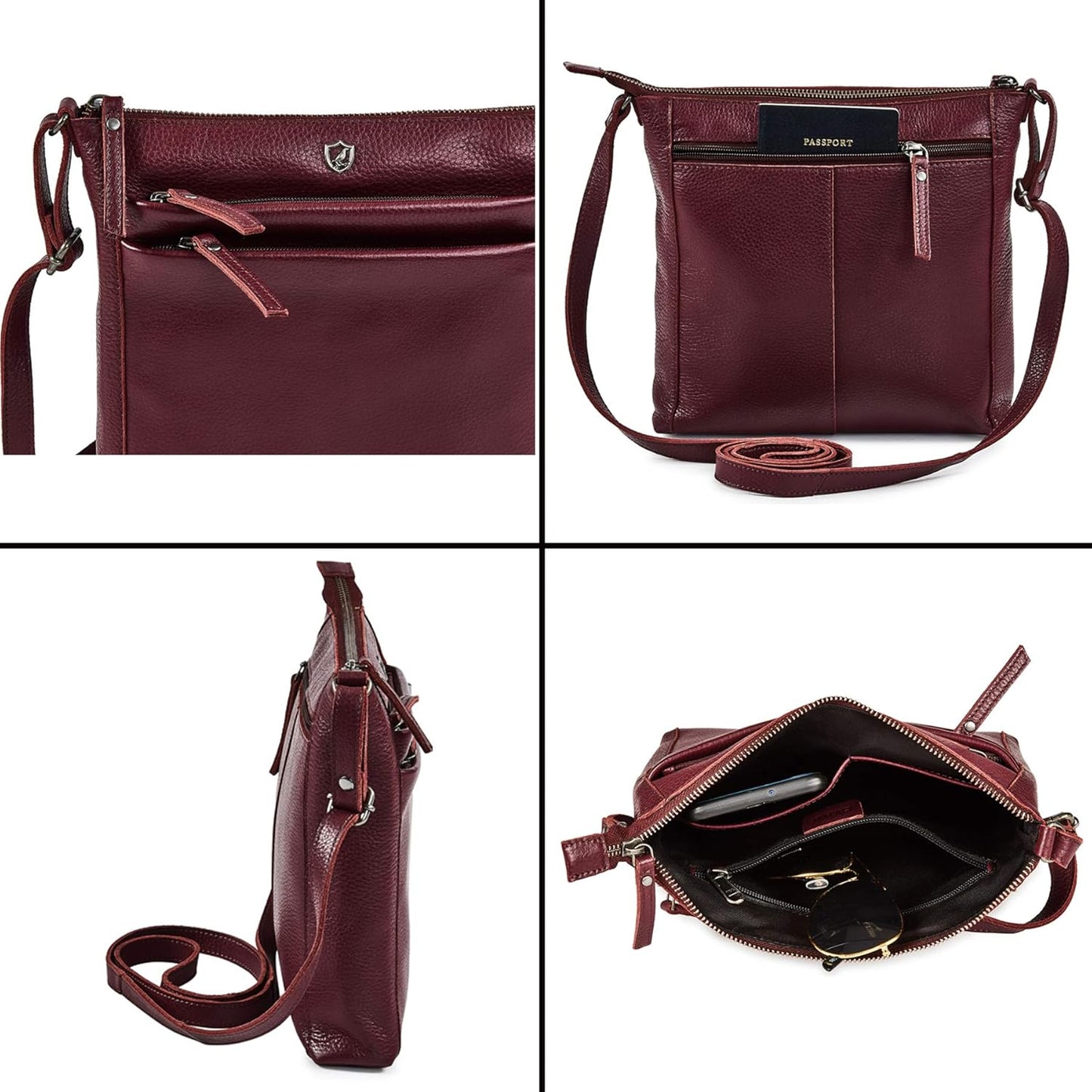 Small Soft Genuine Leather Crossbody Purse Women’s Sling Crossover Shoulder Travel Handbag with Triple Zipper