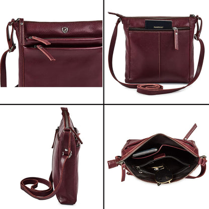 Small Soft Genuine Leather Crossbody Purse Women’s Sling Crossover Shoulder Travel Handbag with Triple Zipper
