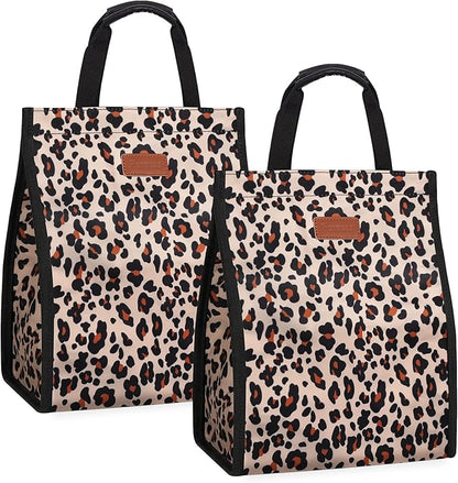 Lunch Bags for Women Insulated Reusable Lunch Tote with Internal Pocket, Lunch Tote bag for Work(Leopard)