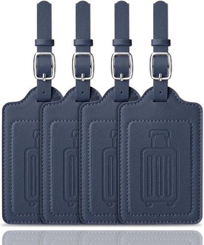 Teskyer Luggage Tags for Suitcases, TSA Approved with Privacy Protection Cover, Premium Faux Leather Bag Tags for Travel - 4 Pack, Blue