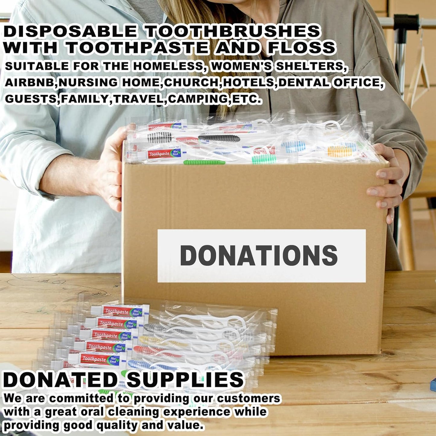Disposable Toothbrushes with Toothpaste and Floss,100pcs Single Use Individually Wrapped Disposable Travel Toothbrushes and Dental Floss Kit Bulk for Homeless,Airbnb,Dentist,Hotel(5 Colors)