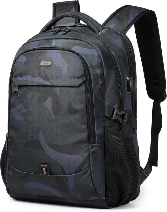 DUSLANG 17 Inch Travel Laptop Backpack Water Resistant Hiking Backpack for Men Laptop Bag with USB Charging Port,Camouflage green