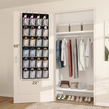 FENTEC 24 Pocket Over Door Shoe Organizer, Mesh Closet Shoe Holder, Black