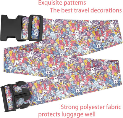 Monsters Luggage Straps for Suitcases, Adjustable Luggage Travel Belt to Keep Luggage Security While Travel, Strong Polyester Fabric, Easy-to-Recognize Funny Pattern Travel Essentials, 2 Pack