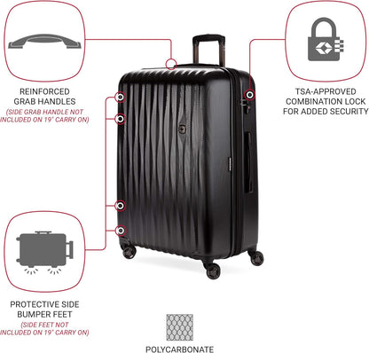 SwissGear 7272 Energie Expandable Hardside Luggage with Spinner Wheels and TSA Lock, Black, Checked-Large 27-Inch