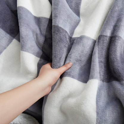 PU MEI Sherpa Blanket Fleece Throw Blanket Twin Plaid Thick Bed Blanket, Soft Warm Cozy Grey Checkered Throw Blanket 60"*80"
