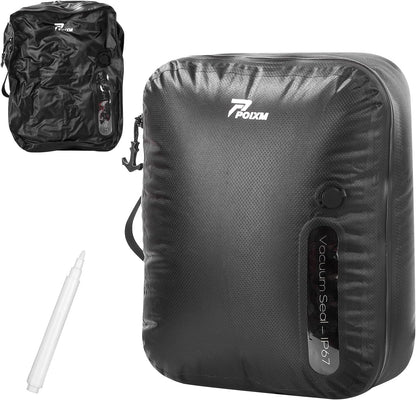 Vacuum Bags for Travel, 180° Open Zipper, IP67 Waterproof, Reusable Space Saver Compression Bags for Backpack, Suitcase, Home Storage(1 Pack, No Pump)