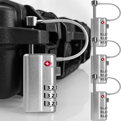UPGRADED Gun Case Lock - Adjustable Alloy Handle, TSA Approved Gun Safe Lock, High Security Cable Locks, Secure Code Packlock for Gun Cases, Firearm Cases, Toolboxes, Travel Luggage, Silver