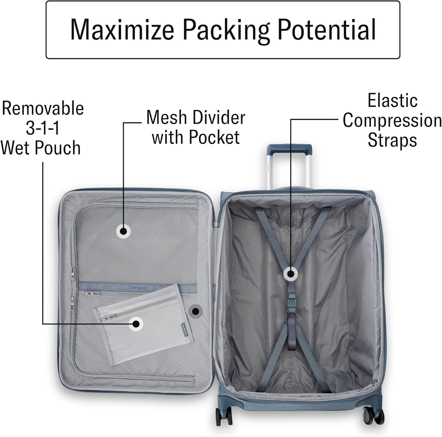 Samsonite UpLIFT Lightweight Softside Carry-On Luggage with Spinner Wheels - Expandable - Airline-Approved, Polyester Soft Suitcase for Ultra Light Travel - Elemental Blue