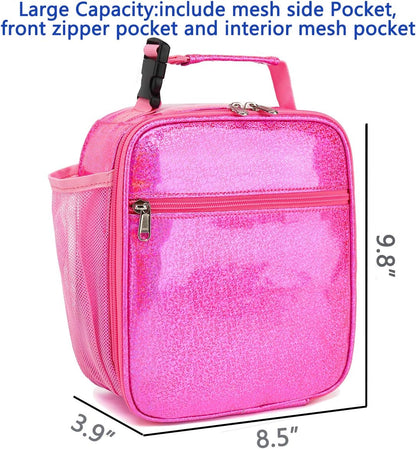 FlowFly Kids Lunch box Insulated Soft Bag Mini Cooler Back to School Thermal Meal Tote Kit for Girls, Boys, PU Pink