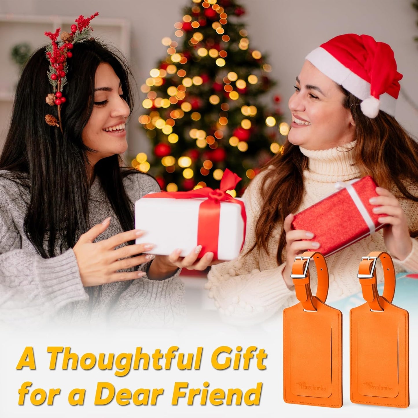 Travelambo Luggage Tags for Suitcases Faux Leather Privacy Protection 12 Pack Bag Tags Travel Accessories Essential, Hot Orange
