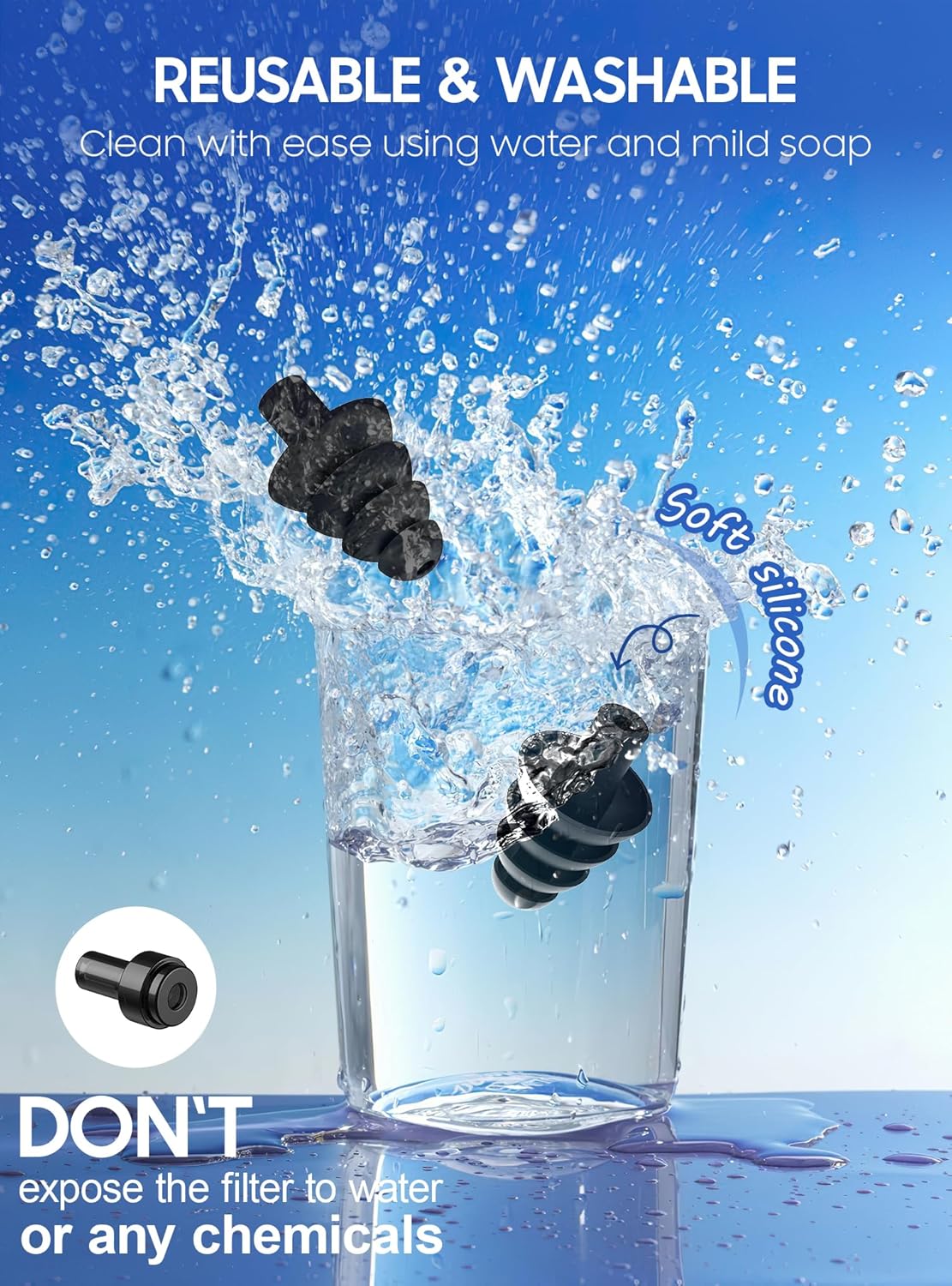 Ear Plugs for Airplane Pressure Relief, 2 Pairs Adults Soft Silicone Reusable Airplane Earplugs 26dB, with Silicone Connector Cord, Travel Essentials for Flying, Ear Protection Earplugs for Plane