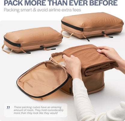 Aerotrunk Ultralight Compression Packing Cubes - Lightweight Travel Organizers for Suitcases and Luggage (3-Pack, Mocha)