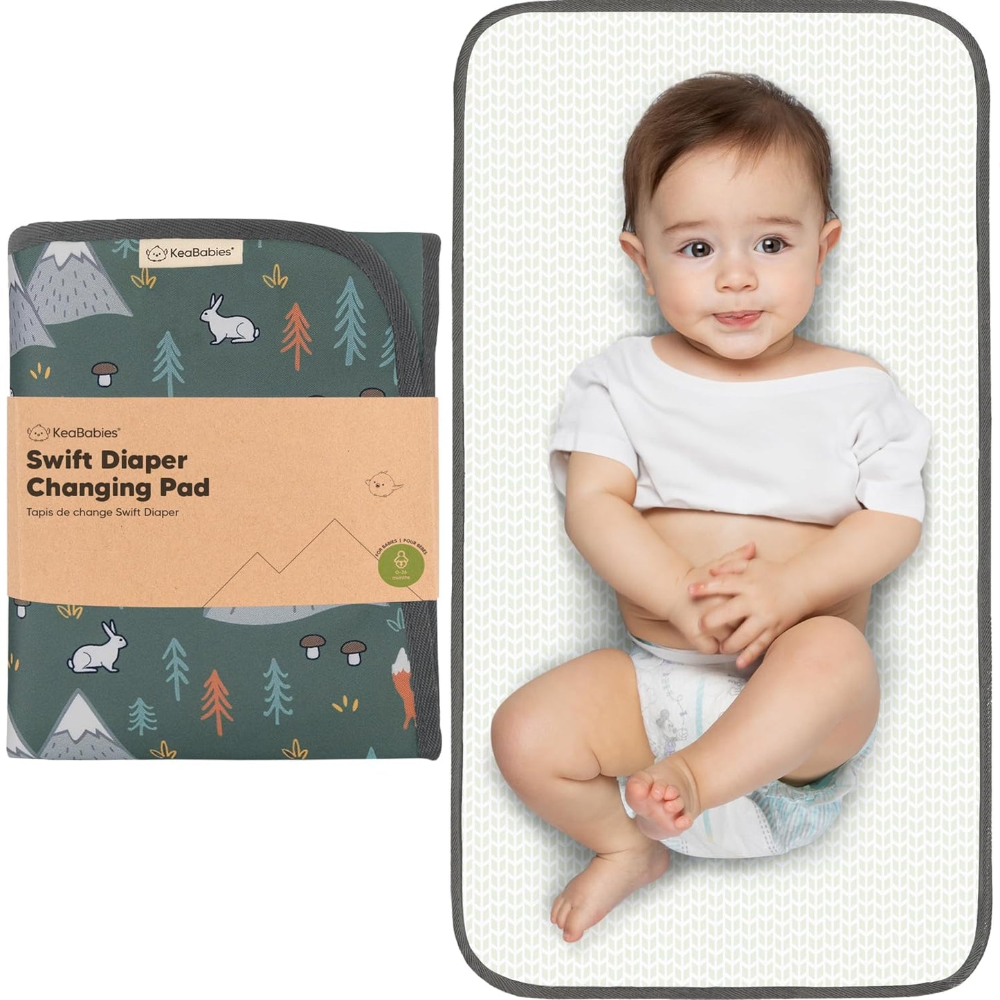 KeaBabies Portable Diaper Changing Pad, Easy Wipe Clean - Foldable Waterproof Baby Changing Mat for Diaper Bag, Compact, Lightweight, 25x13 Baby Changer Travel Essential, Machine Washable (Woods)