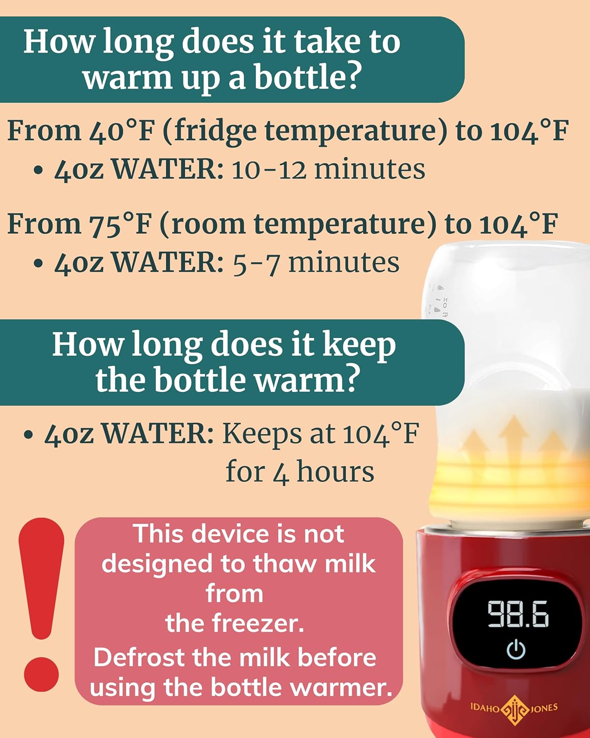 Portable Bottle Warmer - On The Go & for Travel - Baby Bottle, Breastmilk & Formula - Battery Powered & Operated, Cordless - Fits Dr Brown, Comotomo & Others
