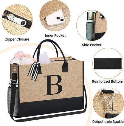 BAGAIL Initial Tote Bag, Personalized Birthday Gifts for Women, Teacher, Friends, Mom, Wedding, Monogrammed Beach Bag