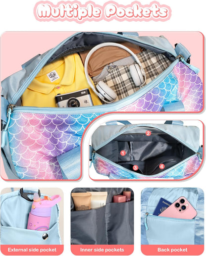 Sister Graduation Gift-Girl Gym Bag with Shoe Compartment, Kid Personalized Weekender Overnight Bags, Initial Travel Tote with Makeup Pouch Valentine's Day Gifts for Kids (Letter I)