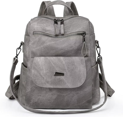 PU Leather Backpack Purse for Women Fashion Multipurpose Design Handbag Ladies Shoulder Bags Travel Backpack Grey
