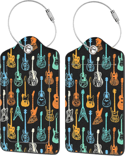 Luggage Tags for Suitcase,2 Pack Colorful Guitar Luggage Tag with Privacy Flap,Name ID Label and Metal Loop for Women Men Girls Baggage Bag Backpack Instrument