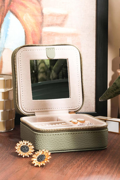 S.Leaf Mini Jewelry Case - Portable Travel Jewelry Box for Women (01 Lychee Sage Green)
