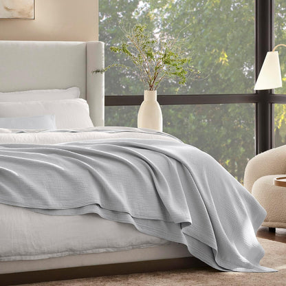 BOLL & BRANCH Dream Bed Blanket - King/Cal King, Sky - Luxury 100% Organic Cotton - Soft, Lightweight and Breathable - Cloud-Like Touch