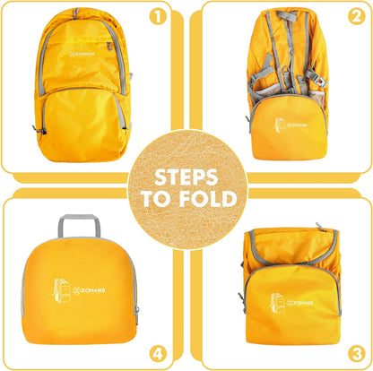 ZOMAKE Lightweight Packable Backpack 30L, Foldable Hiking Backpacks Water Resistant Compact Folding Daypack for Travel(Yellow)