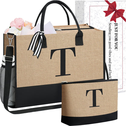 BAGAIL Initial Tote Bag, Personalized Birthday Gifts for Women, Teacher, Friends, Mom, Wedding, Monogrammed Beach Bag