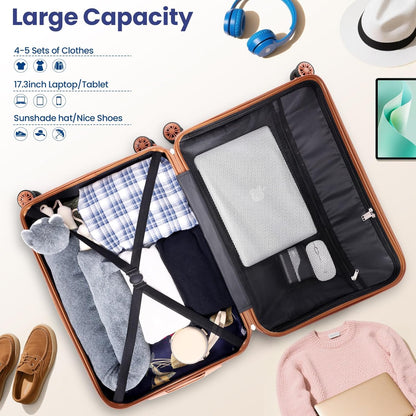 Hoteel 4 Piece Luggage Set (4-YEAR WARRANTY) Carry on ABS+PC Hard Shell Suitcase with Spinner Wheels & TSA Lock (Dark Blue)