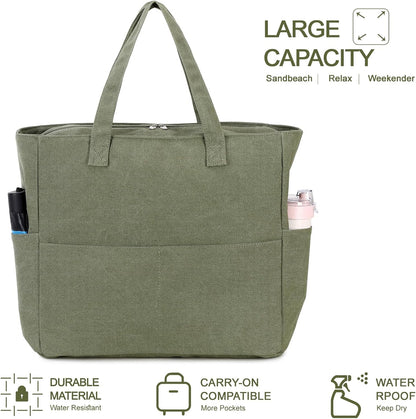 LEDAOU Large Beach Tote Bag Women Waterproof Sandproof Zipper Beach Tote Bag for Pool Gym Grocery Travel with Wet Pocket