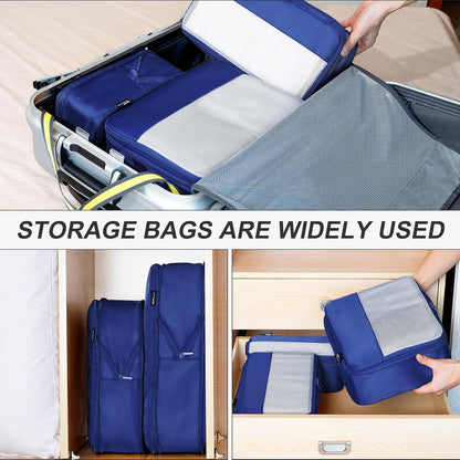 4 Set Compression Packing Cubes for Travel, Suitcases and Backpack Space Saving Organizers (Dark Blue)