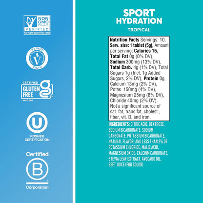 Nuun Sport Electrolyte Tablets with Magnesium, Calcium, Potassium, Chloride & Sodium, Gluten Free & Vegan, Tropical, 8 Pack (80 Servings Total)