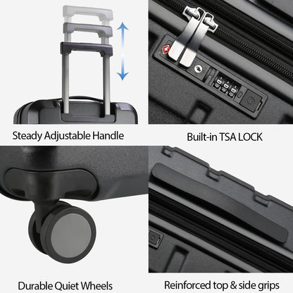 KROSER Hardside Expandable Carry On Luggage with Spinner Wheels & Built-in TSA Lock, Durable Suitcase Rolling Luggage with USB Port, Carry-On 20-Inch, Black