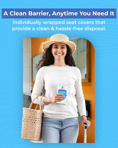 Disposable Toilet Seat Covers for Travel – Waterproof, Tear-Resistant XL Toilet Liners with 2 Layers of Protection – Individually Wrapped Travel Size Toiletries - 20 Count (2 Packs of 10)