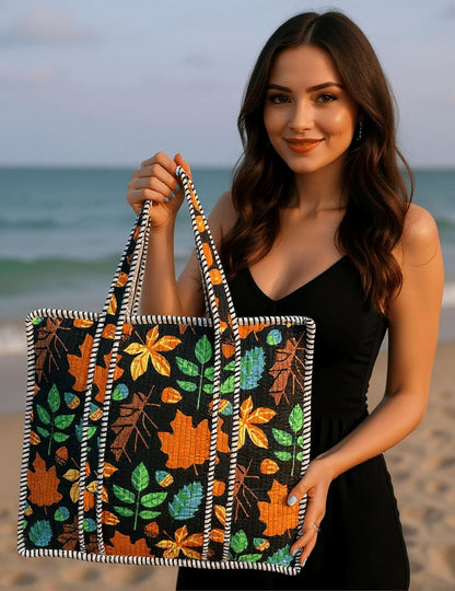 Cotton Quilted Tote Bag for Women – Large Beach & Travel Tote with Zipper, Reusable Grocery Bag