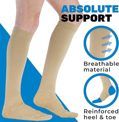 ABSOLUTE SUPPORT Cotton Compression Socks for Women & Men 20-30 mmhg Knee High